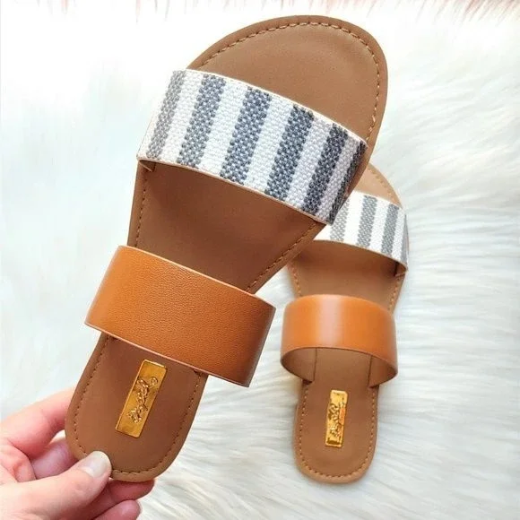 𝔹𝕆𝔾𝕆 Striped & Camel Vegan Leather Sandal - Picture 3 of 5